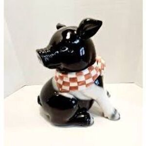 Youngs Heartfelt Creations Black Pig With Scarf Cookie Jar Rare County Farmhouse